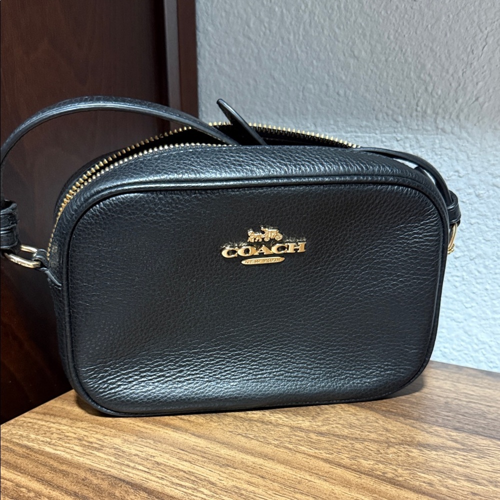 Coach Black Pebbled Leather Crossbody with Gold Logo